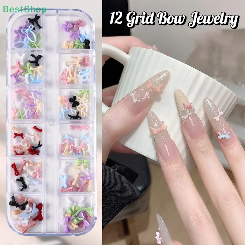    12 Gitter/Box Mini-Bowknot Nail Art Zubehör Schwarz Weiß Fliegen Mixed Maniküre Dekor Werkzeug Image
