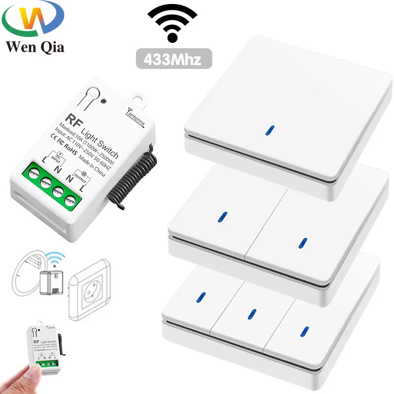 Wireless Smart Switch Licht RF 433 Mhz 86 Wand Panel Schalter mit Fernbedienung Mini Relais Empfänger 220 V Hause led Licht Lampe Fan Image