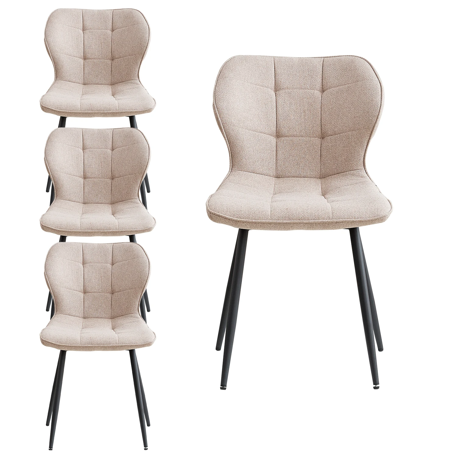 Set mit 2/4/6 Esszimmerstühlen im nordischen Stil, bequemen Samt-Esszimmerstühlen, Stühlen mit Metallbeinen in Beige/Braun/Grau/Schwarz Image