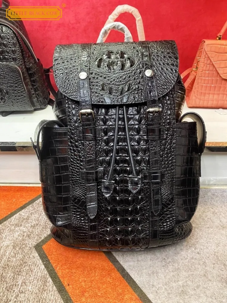 Handgemachte Echtes Leder Tasche Männer Casual Rucksack Hohe Qualität Krokodil Haut Reisetaschen Mode Punk Herren Motorrad Rucksäcke