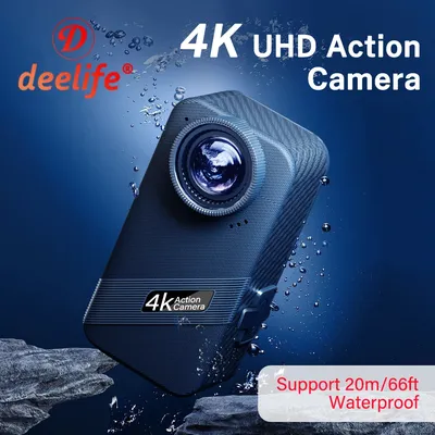 Deelife 4K 60FPS Sport-Action-Kamera WiFi 20 m/66 Fuß wasserdichter Fahrrad-Motorradhelm Anti-Shake-stabilisierte Action-Kamera
