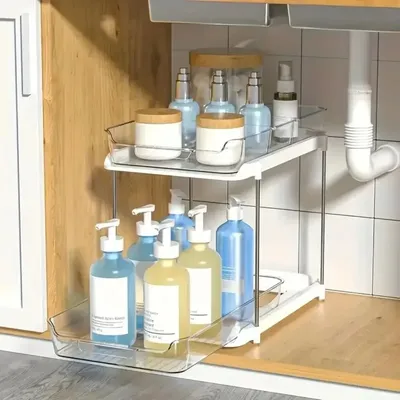 2-Tier Multi-Purpose Bathroom Cabinet Organizer, Pull Out Under Sink Storage Shelf Pantry Organization Kitchen Storage Shelf