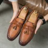 Braune Quasten-Lederschuhe für Herren, Übergröße 38–48, bequeme Retro-Herren-Loafer, elegante, lässige Business-Schuhe, Herren-Kleiderschuhe