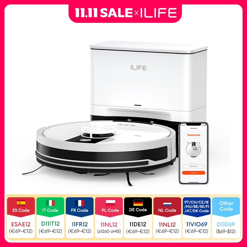 ILIFE A12 Pro Roboter-Staubsauger- und Wisch-Kombination, LIDAR-Navigation, selbstaufnahmer Staub, 3000 Pa Saugkraft, App/Fernbedienung Image