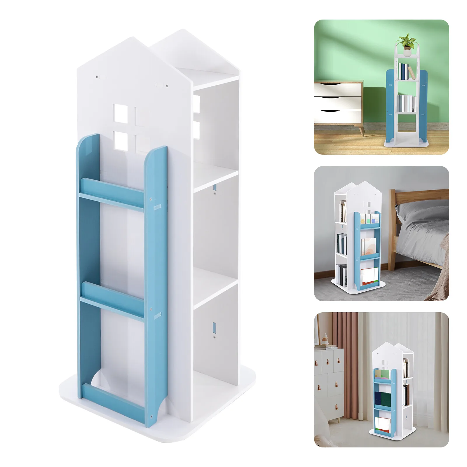 360 ° Drehbares Bücherregal, Kinder-Bücherregal, drehbares Eck-Bücherregal für Kinder für Wohnzimmer, Kinderzimmer, Arbeitszimmer Image