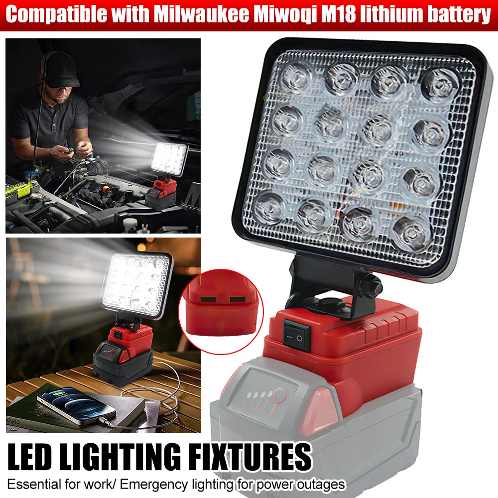 Tragbare LED-Lampe, Arbeitslicht für Milwaukee, 18 V M18 Akku, Notfall-Flutlicht, Camping-Taschenlampe, tragbare kabellose LED-Taschenlampe Image