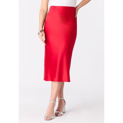 Plus Size Women's Plus Size Stretch Satin Midi Skirt by Roamans in Vivid Red (Size 18 W)