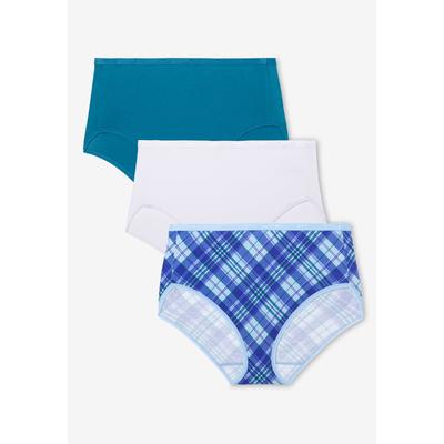 Plus Size Women's Modern Cotton Spandex Brief 3-Pack by Avenue Body in Sky Blue Plaid Pack (Size 22/24)