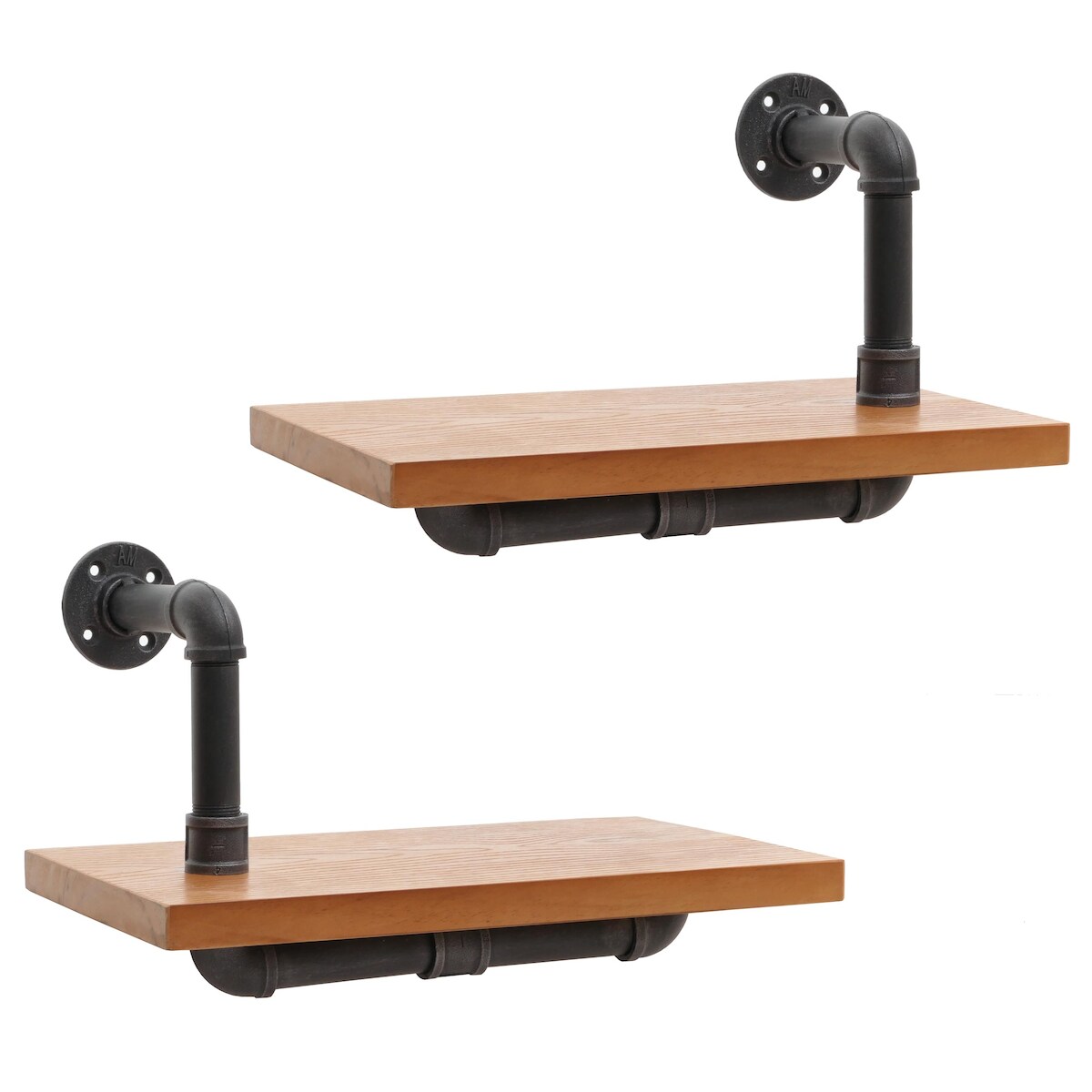 BERLINLODGE 2er-Set Wandregal | HxBxT 29x45x25cm | Hängeregal Regal Bücherregal | 3D-Struktur Industrial Stahl Massiv-Holz | Natur Image