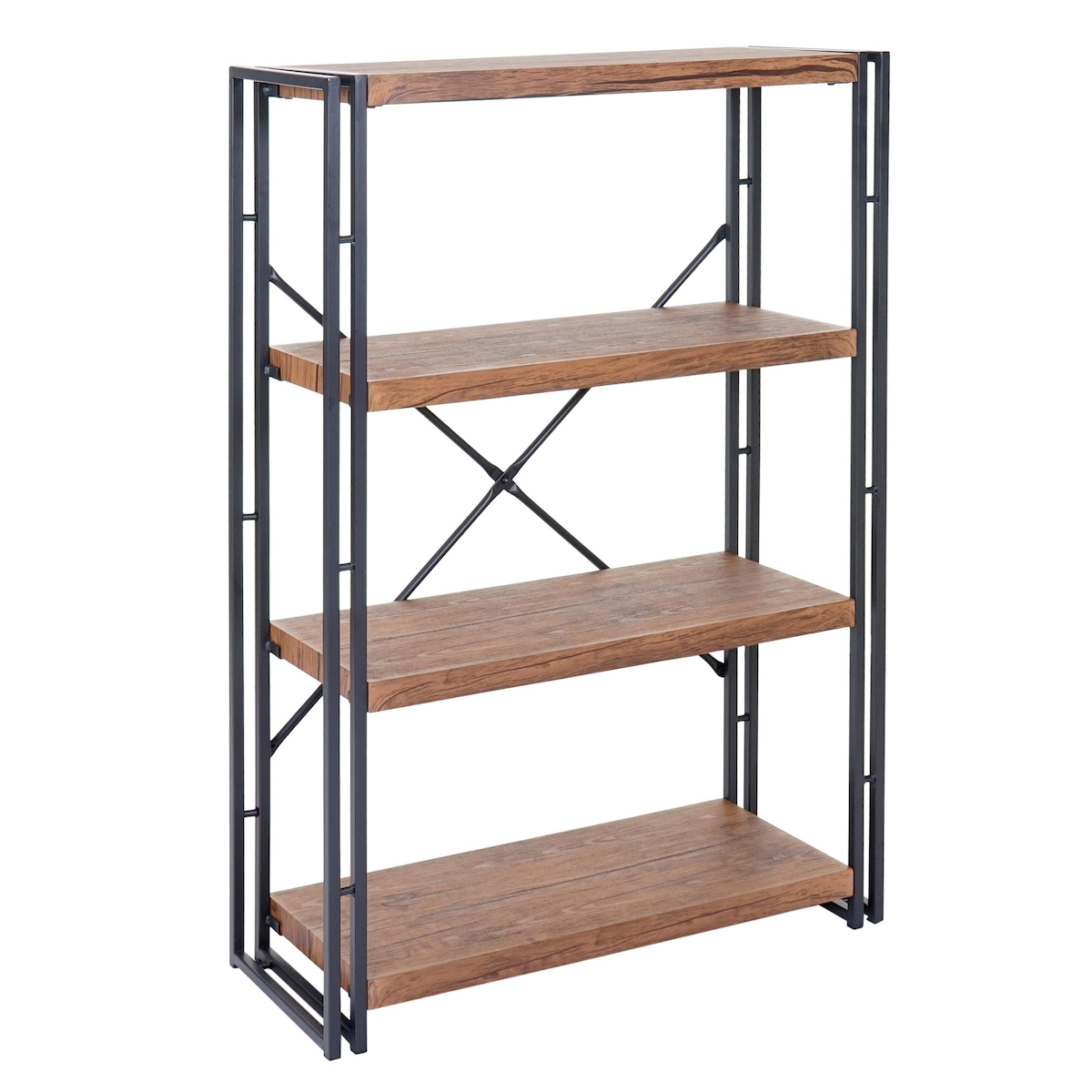 BERLINLODGE Bücherregal | HxBxT 121x80x30cm | Standregal Wohnregal | 3D-Struktur 4 Ebenen | Wildeiche-Optik Image