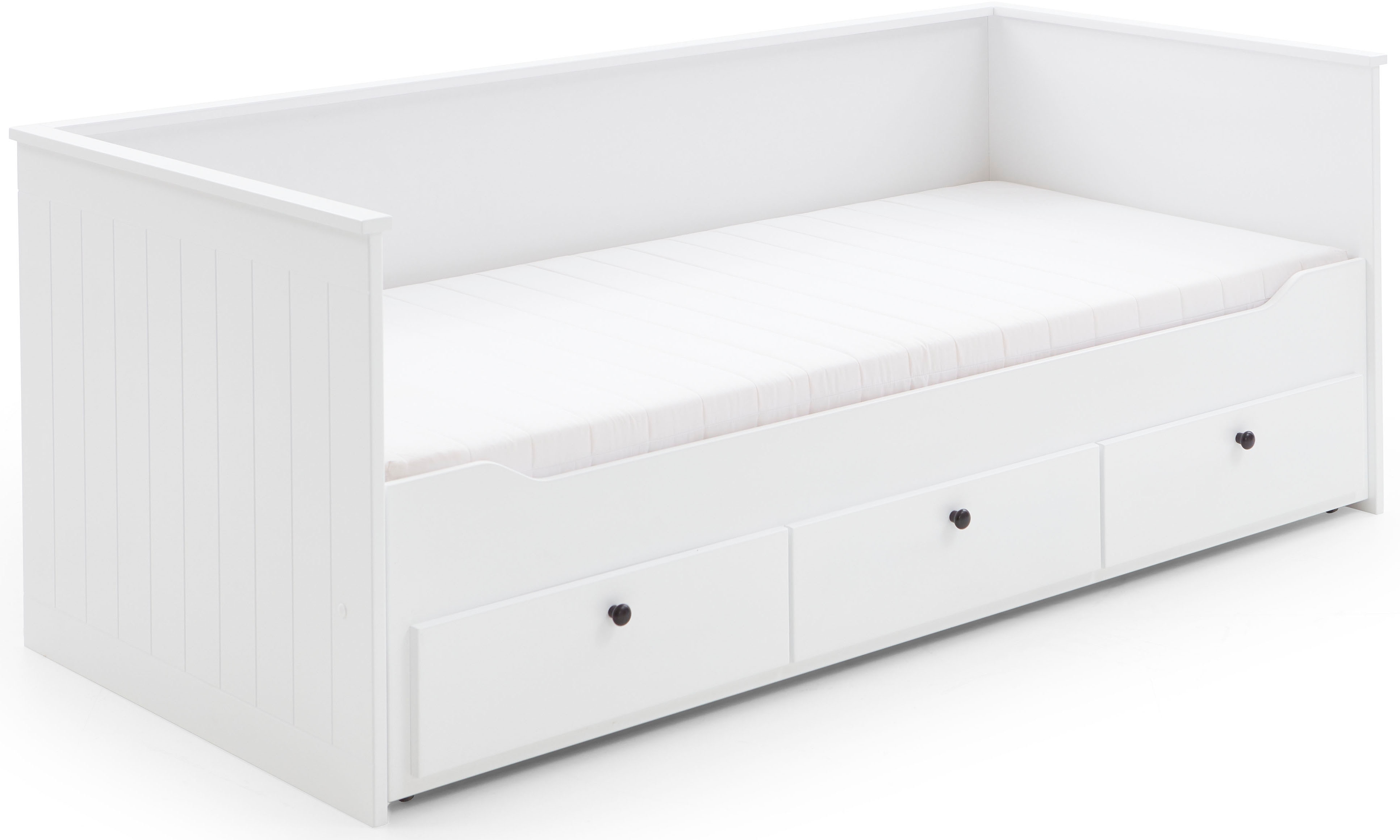 Stauraumbett RELITA, weiß (weiß, weiß, weiß), B:98cm H:80cm L:205cm, Betten, viel Funktion in einem, ausziehbar, 3 Schubladen, MDF weiß lackiert Image