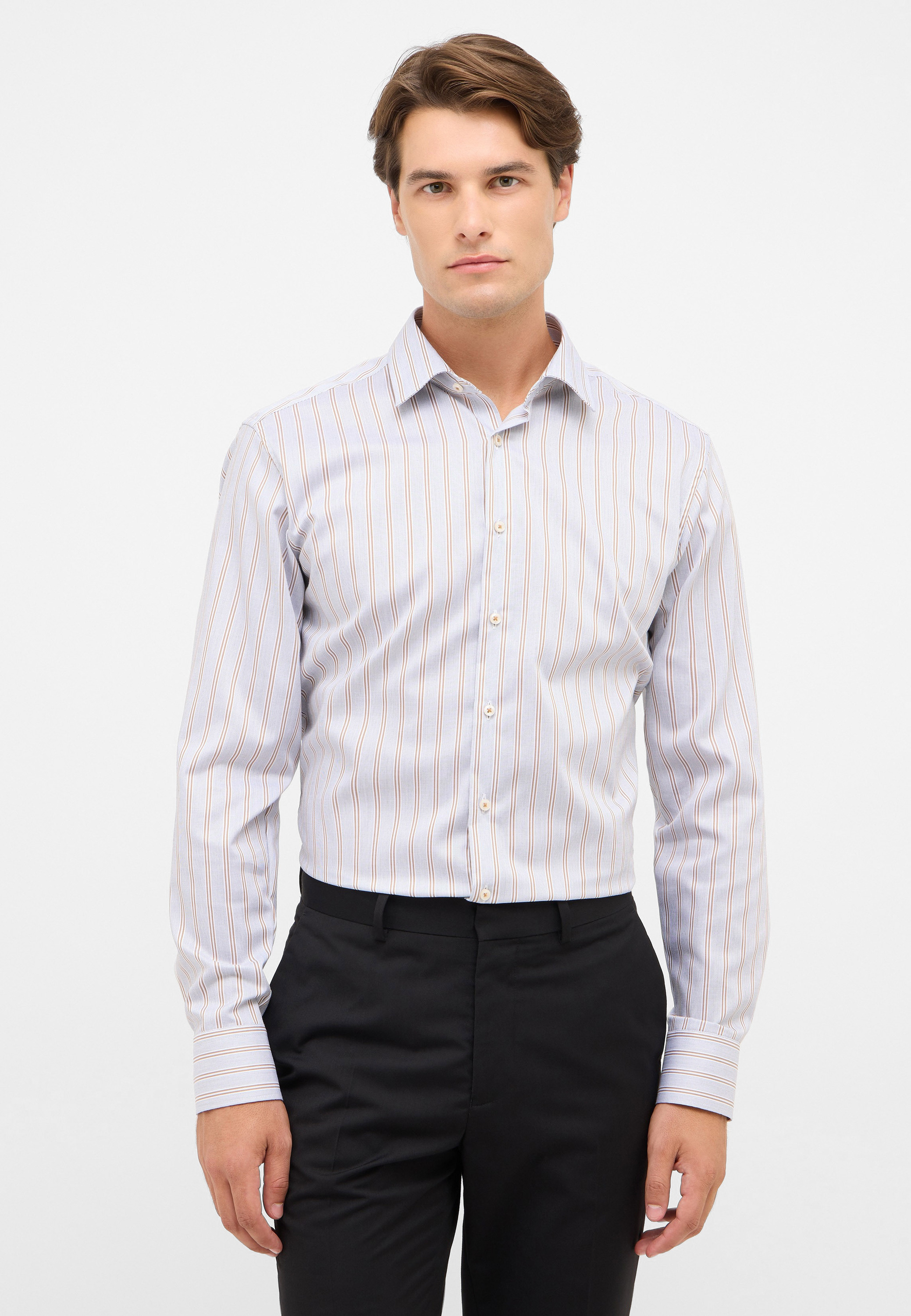 Langarmhemd ETERNA "SLIM FIT", Herren, Gr. 38, Normalgrößen, beige (taupe), Twill, 100% Baumwolle, schmal, Manschette, Hemden, NON IRON (bügelfrei) Image