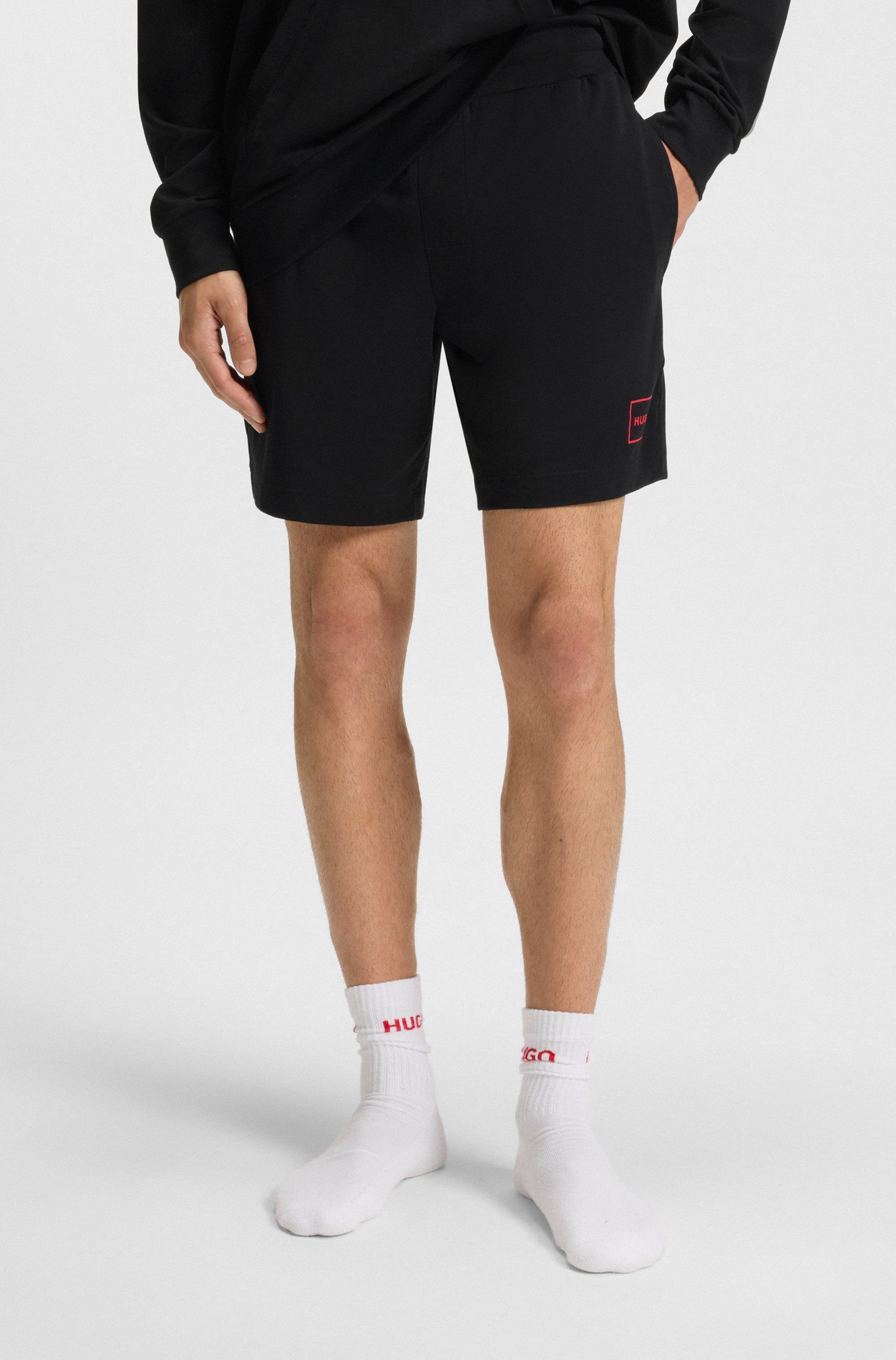 Shorts HUGO UNDERWEAR "Laze Shorts CW 10", Herren, Gr. S, N-Gr, schwarz (schwarz 001), Jersey, Obermaterial: 95% Baumwolle, 5% Elasthan, unifarben, Basic, relaxed fit, Hosen, mit elastischem Bund Image