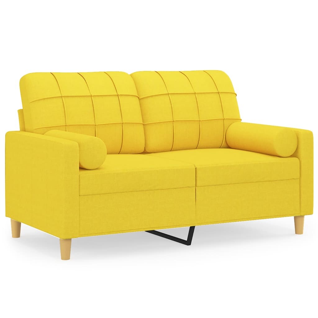 vidaXL 2-Sitzer-Sofa mit Zierkissen Hellgelb 120 cm Stoff Image