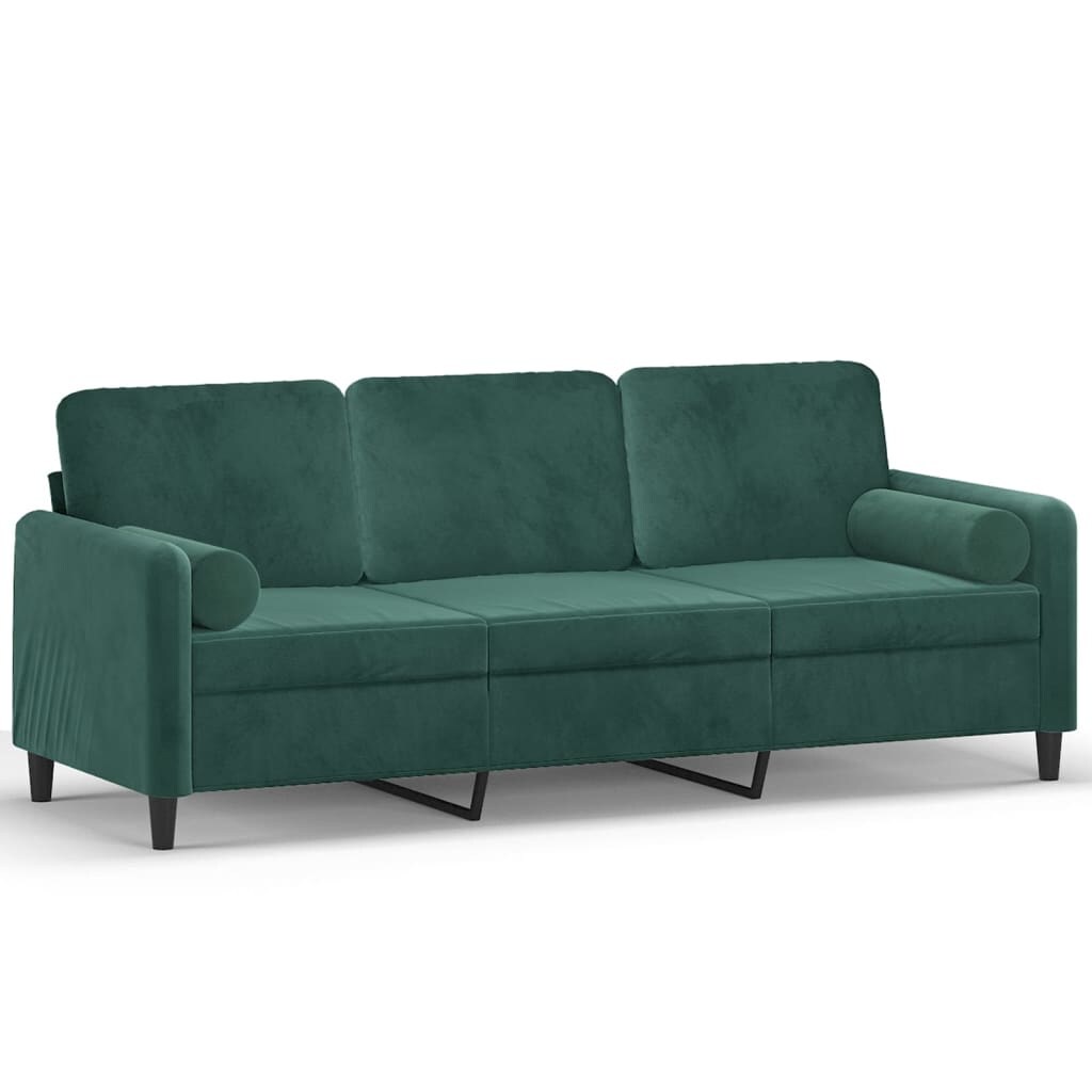 vidaXL 3-Sitzer-Sofa mit Zierkissen Dunkelgrün 180 cm Samt Image