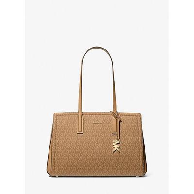 Mk Laila Medium Signature Logo Tote Bag - Natural - Michael Kors Totes