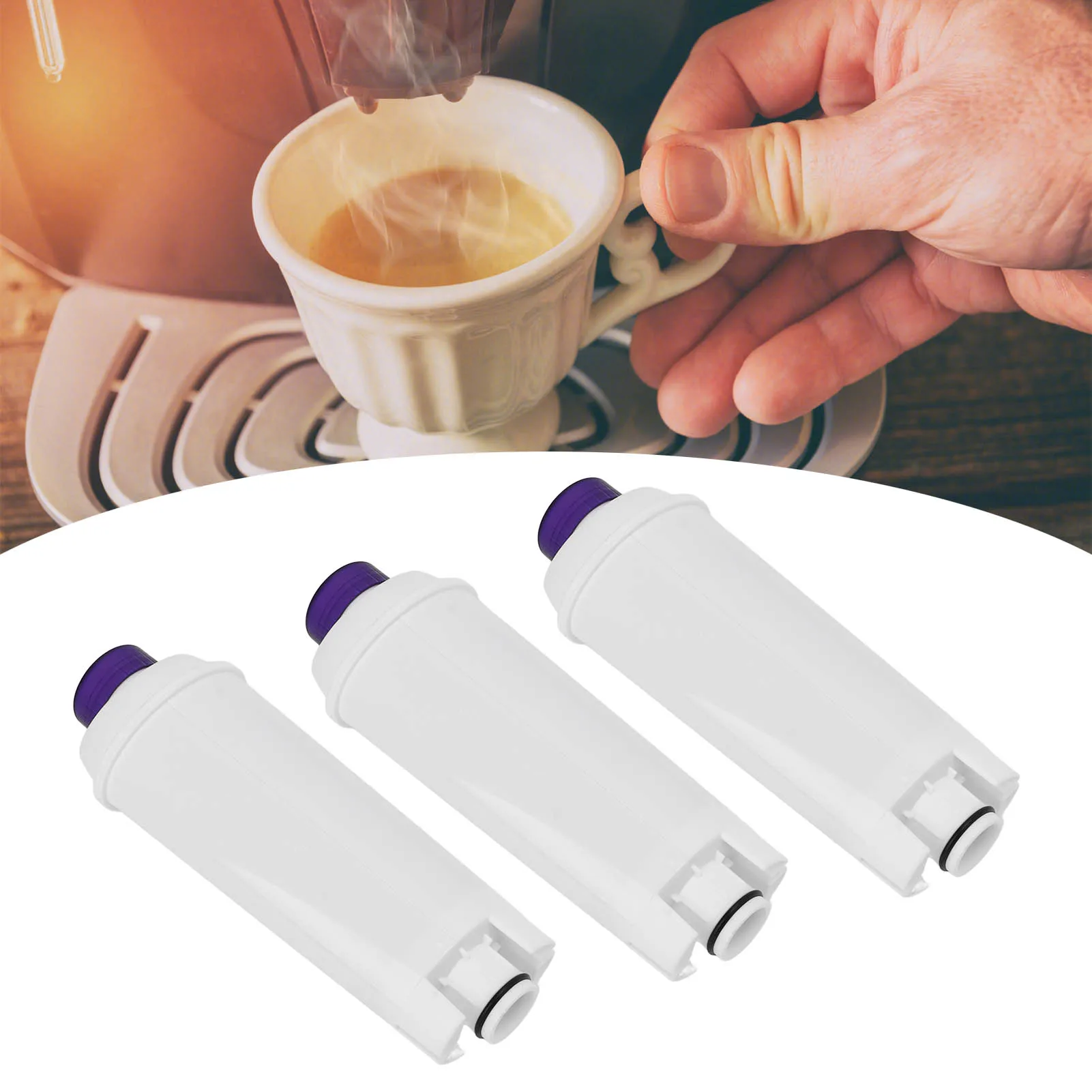 3 Stück Ersatz-Wasserfilterkartuschen, kompatibel mit Delonghi DLSC002 automatischer Kaffeemaschinen-Weichspüler mit Aktivkohle Image