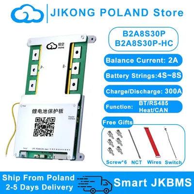 JIKONG JK BMS B2A8S30P 4S 8S Active Balance Smart BMS 300A Current 2A for Lifepo4 Li-ion Lto Battery BMS with BT RS485 Heat CAN