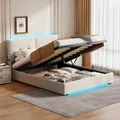 Letto imbottito da 140 x 200 cm, letto ad apertura idraulica con contenitore e rete, struttura letto matrimoniale con testiera, moderno schienale letto