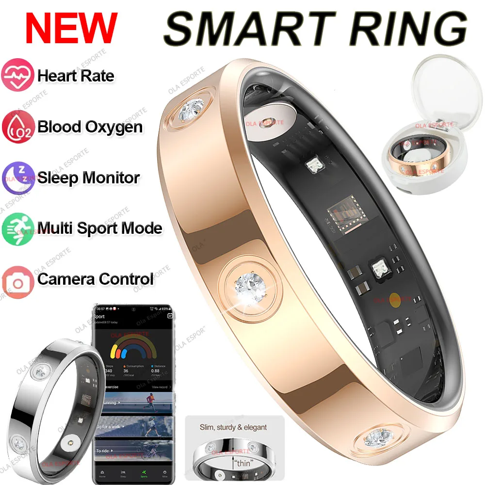 Modischer Smart-Ring für Männer und Frauen, Herzfrequenz-Blutsauerstoff, Schlafüberwachung, 5ATM wasserdicht, Multisport-Modus-Smartring für Android iOS Image