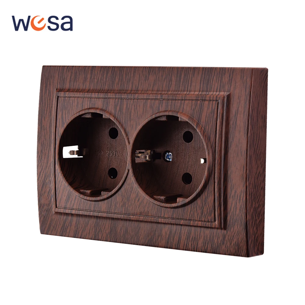 Holzstecker, Steckdose, AC 250 V, mit Erdungsfarbe, Kunststoff, klassische, flammhemmende Steckdosen, EU-Standard-Steckdosen Image