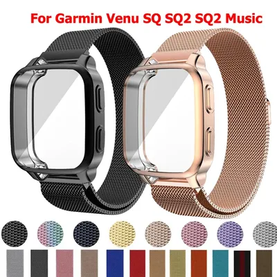 2 IN 1 Case+Strap For Garmin Venu SQ SQ2 Smartwatch Magnetic Milanese Loop For Garmin Venu SQ2 Music Metal Bracelet Accessories