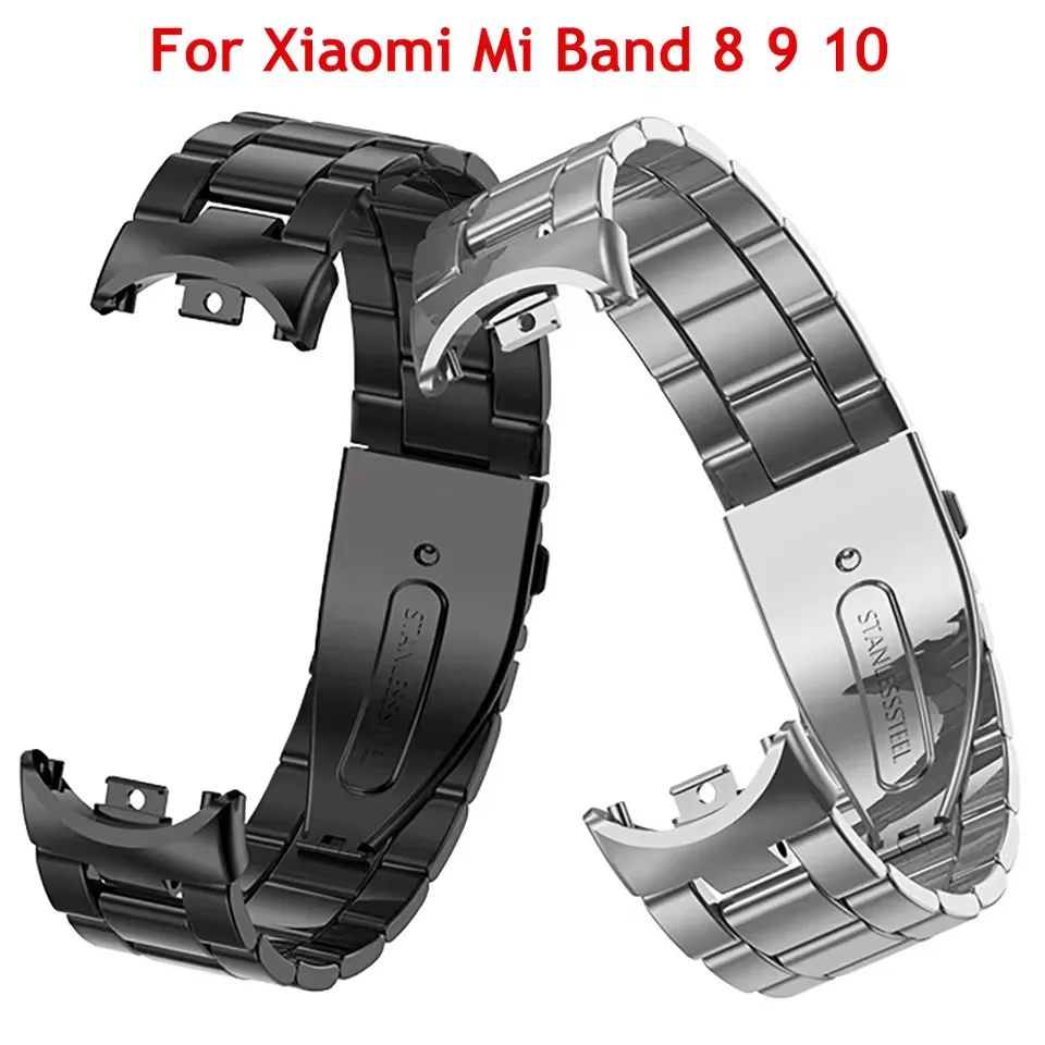 Metall-Uhrenarmband für Xiaomi Band 10 9 8, Edelstahl-Smartband für Xiaomi Mi Band 10 9 8, NFC-Faltschließe Image