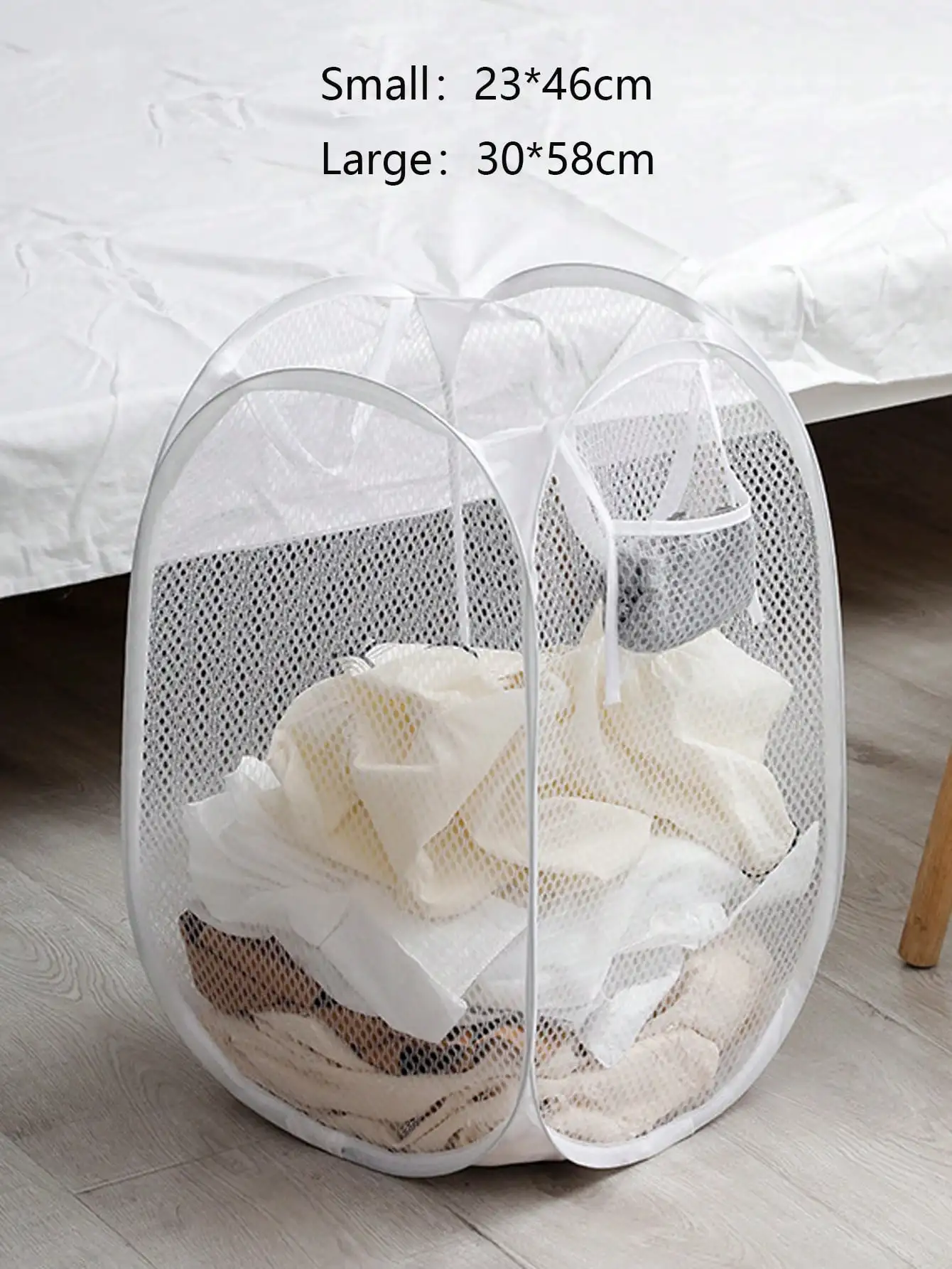 Foldable Dirty Clothes Hamper Pop-Up Laundry Basket, Mesh Storage Basket With Side Pockets Portable Storage Basket For Laundry