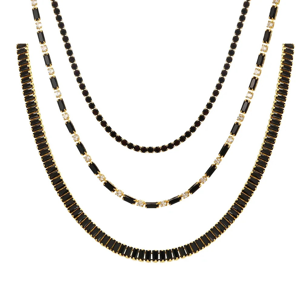 Schwarze Kristall-CZ-Tennis-Halskette für Frauen, luxuriöser Iced Out-Zirkonia, 18 Karat vergoldet, Hippie-Brautjungfern-Schmuck