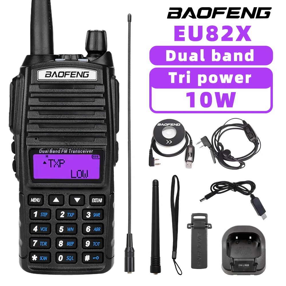 5/8/10w High Power Baofeng EU82X Walkie Talkie Dual Band VHF UHF FM Transceiver UV-82 5KM Long Range Jagd Zwei Weg Ham Radio Image