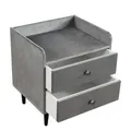 Comodino imbottito con 2 cassetti, con paraspruzzi, con maniglie in metallo, MDF, velluto, comodini grigi per camera da letto