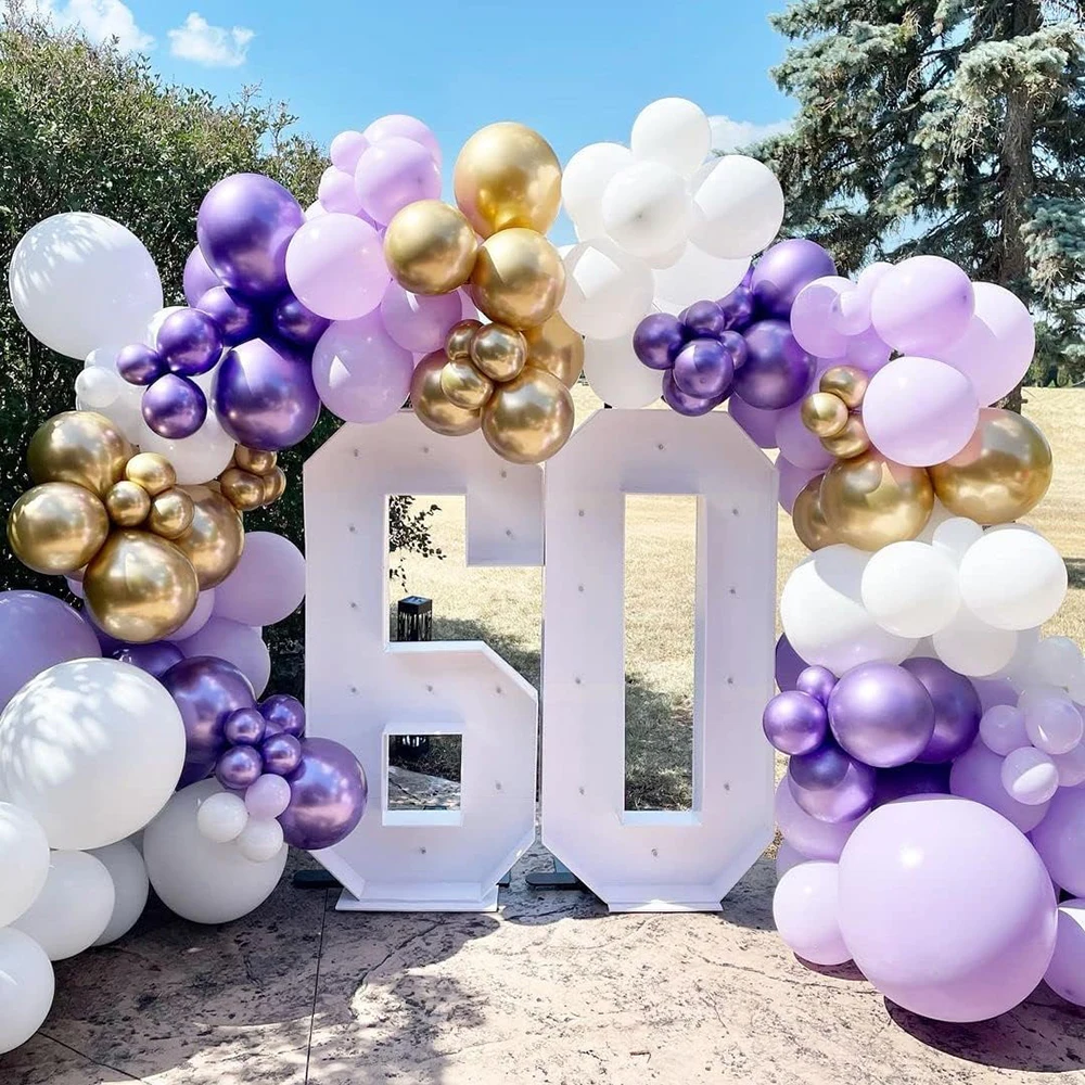 106-teiliges goldenes lila-weißes Latex-Ballon-Set, geeignet für Geburtstagsfeiern, Hochzeiten, Valentinstagsfeiern und Dekoration Image