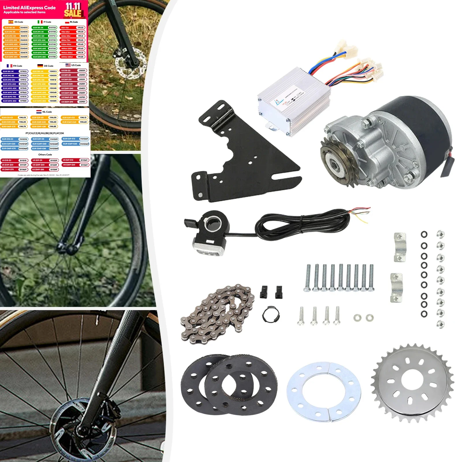 Kit acceleratore a pollice per bici elettrica 350W 36V Kit di conversione bici elettrica con ruota acceleratore a pollice a catena da 16 pollici a 28 pollici