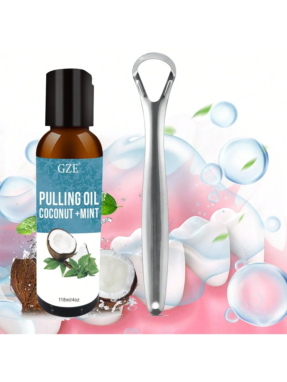 GZE Kokosnussöl ziehen mit natürlichem ätherischen Mundwäsche, hilft bei frischem Atem, Zahnaufhellung, Zahnfleischgesundheit Image