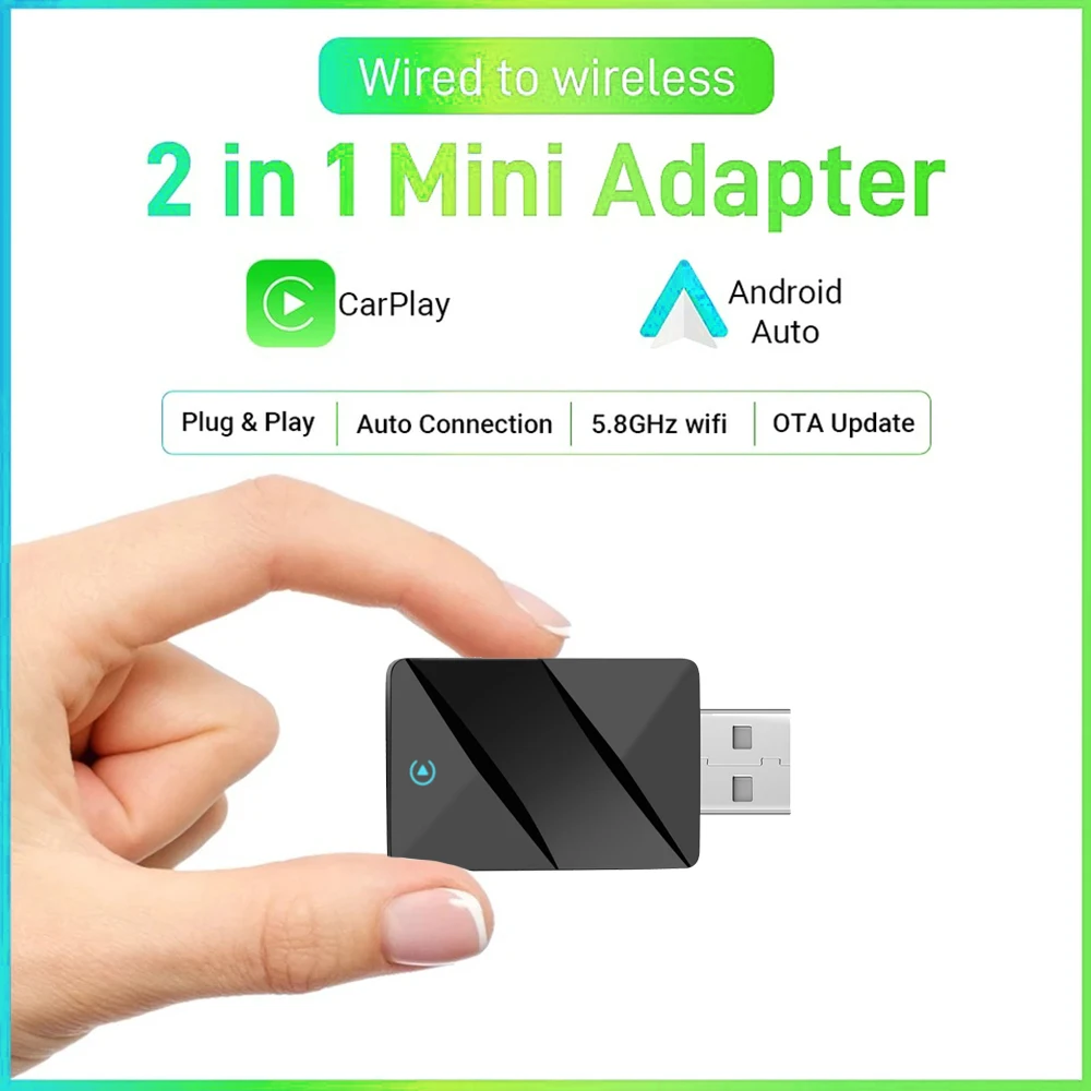 Kabelloser Carplay-Adapter für Android iPhone Auto 2-in-1 verkabelt mit kabelloser KI-Box, USB-Anschluss für Volvo Benz Mg Kia Chery VW Image