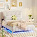 Letto imbottito 140 x 200 cm, letto per ragazzi, letto matrimoniale con luci a LED con schienale con rete a doghe in velluto