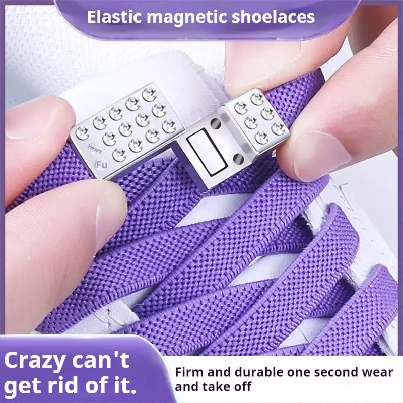 Diamant elastische Schnürsenkel Sneakers Tennis magnetische Schnürsenkel ohne Krawatten Frauen keine Krawatte Schnürsenkel flache breite Schnürsenkel Schuhzubehör Image