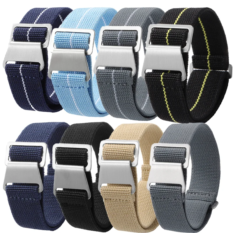 60er Jahre Französische Truppen Fallschirmtasche Elastisches Uhrenarmband 20mm 22mm Nylon Uhrenarmbänder Herren Universal Smart Watch Stoffarmband Image