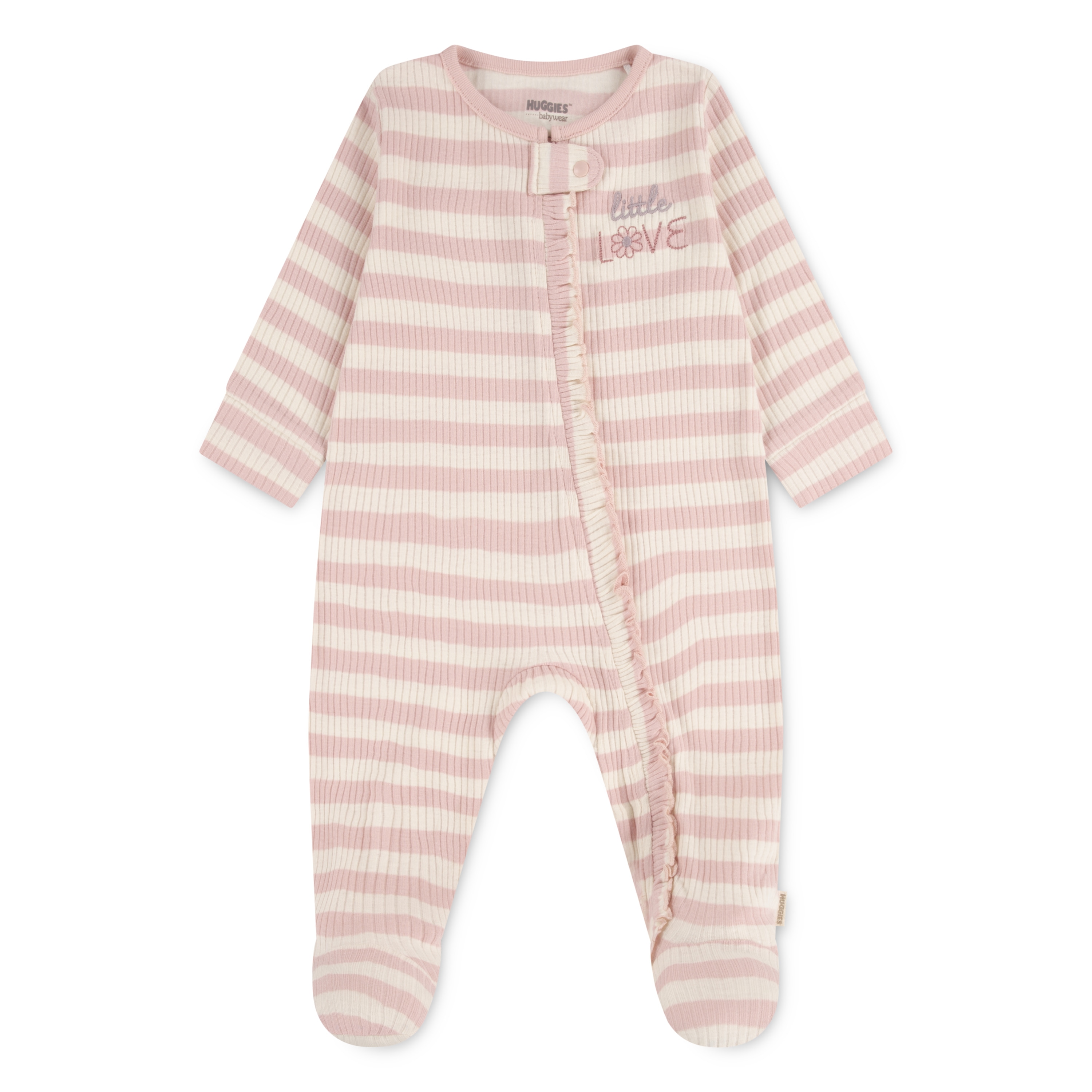 Strampler HUGGIES BABYWEAR "HUGG FOOTED COVERALL", Baby, Gr. 4 (74), huggies peachskin, Jersey, Obermaterial: 100% Baumwolle, gestreift, Rundhals, Bündchen, Overalls, in Ringeloptik Image
