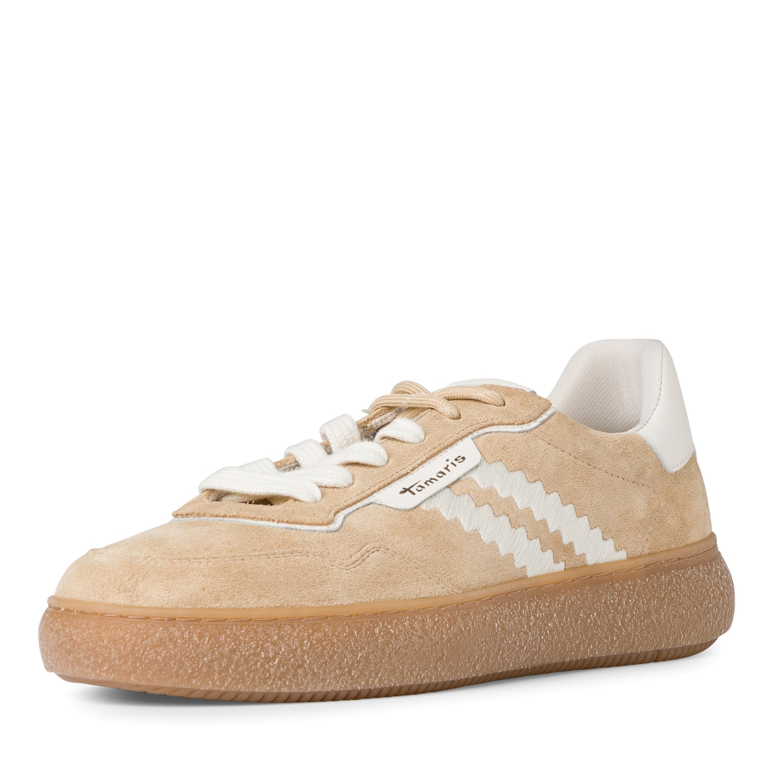 Plateausneaker TAMARIS, Damen, Gr. 38, beige, kombiniert, Leder, Veloursleder, unifarben mit Farbeinsatz, Schuhe Plateausneaker, Freizeitschuh, Halbschuh, Schnürschuh mit Kontrastbesatz