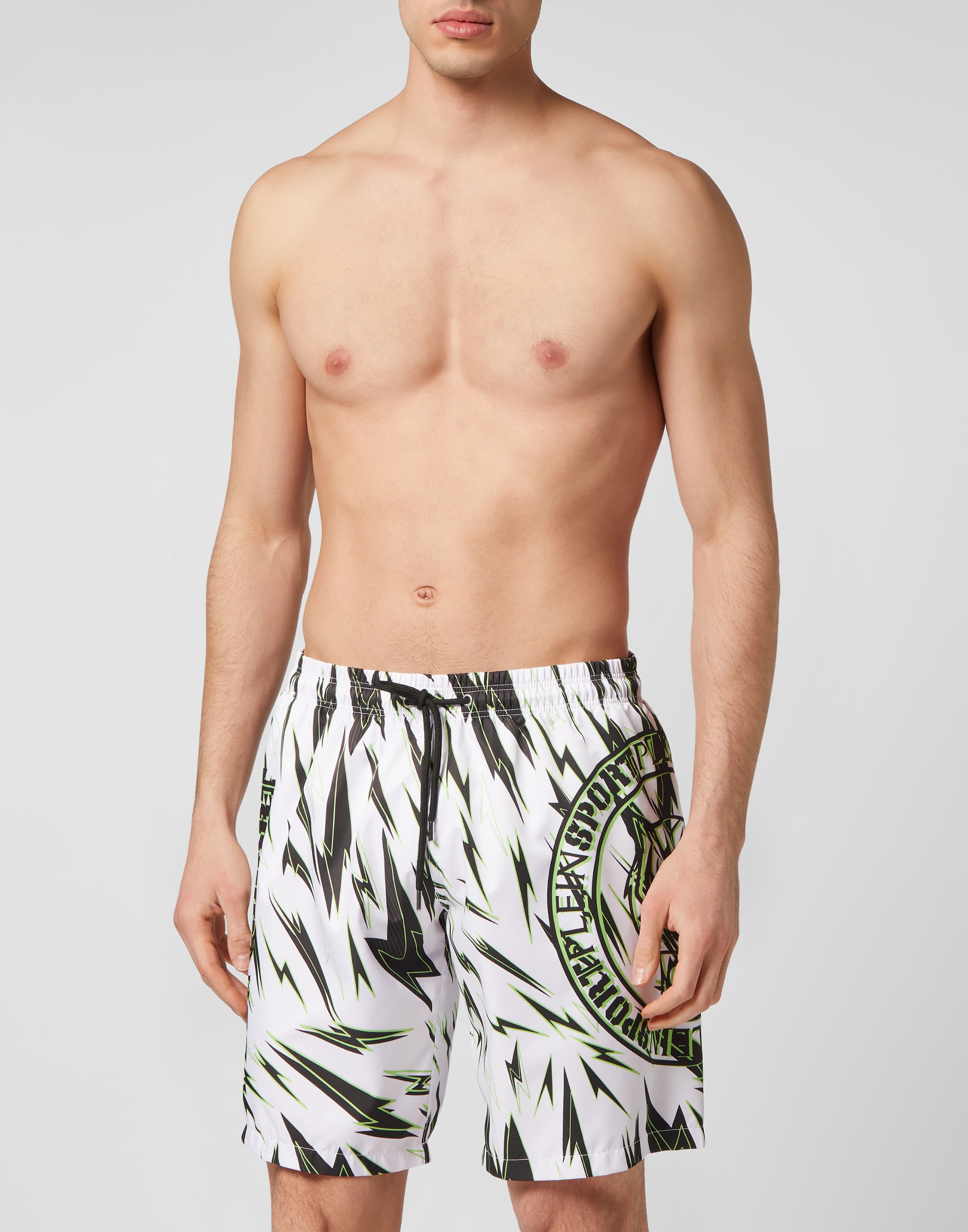 Badeshorts PLEIN SPORT "Tiger", Herren, Gr. XL, US-Größen, 0127, weiß, grünfluo, Obermaterial: 100% Polyester, Badehosen Image