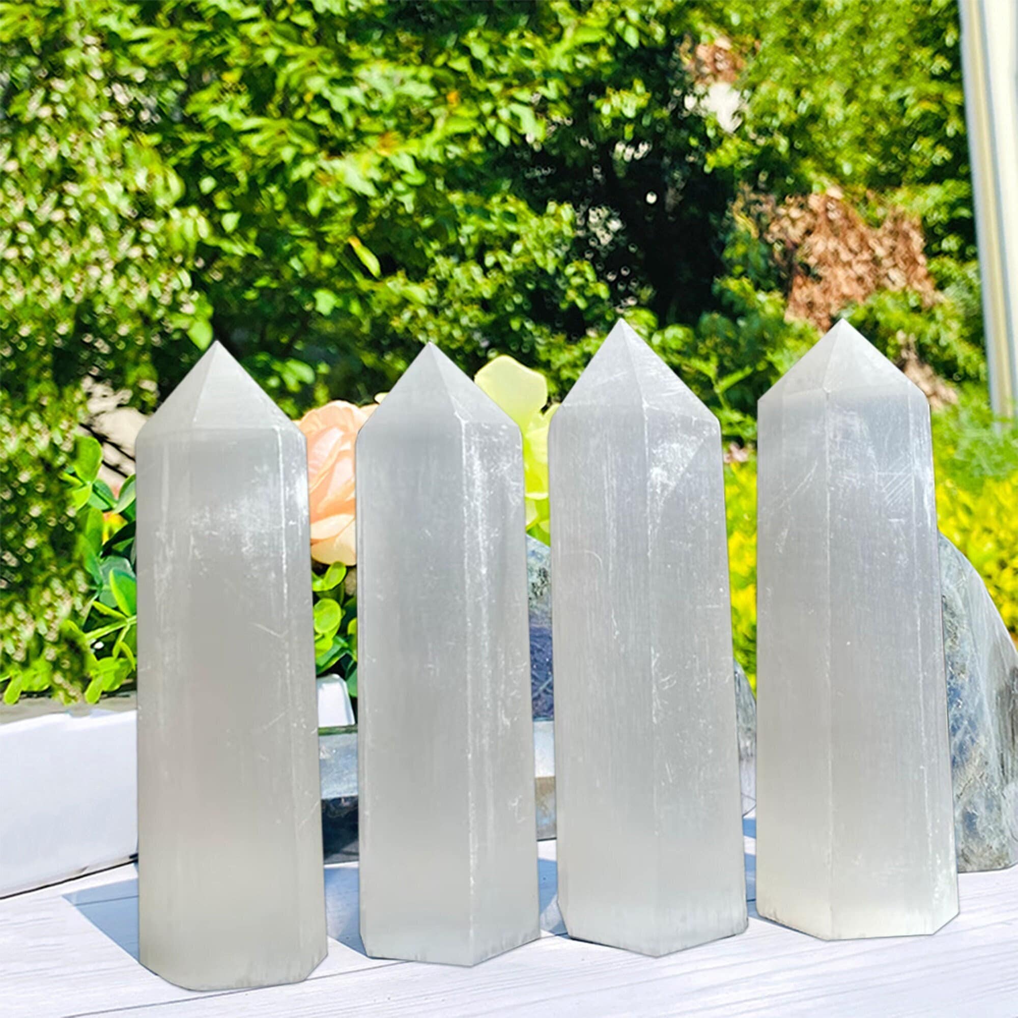 Pointe de tour de cristal de sélénite - Obélisque de pierre de baguette de tour de cristal de pointe de quartz de sélénite - Cadeau de cristal de yoga