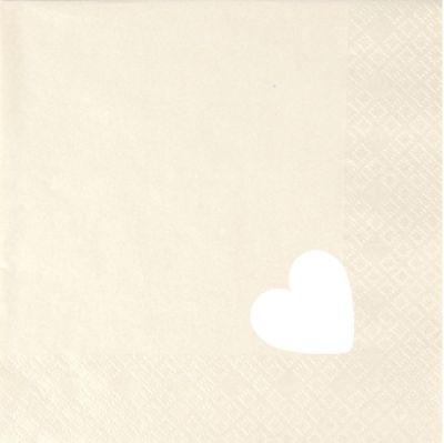 Home Fashion®, Punched Heart Pearl Effect ivory, Cocktail-Servietten 25 cm x 25 cm, im Viertelfalz, gestanztes Herz, 20 Stück pro Pack Image