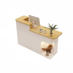 Rezeption Theke Bar Kasse Schreibtisch Holzoptik und Weiß 140cm L Image