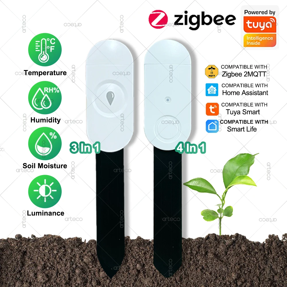 Zigbee Boden Feuchtigkeit Sensor Temperatur Feuchtigkeit Helligkeit Erkennung Smart Boden Tester Feuchtigkeit Sensor Für Tuya APP Zigbee2MQTT Image
