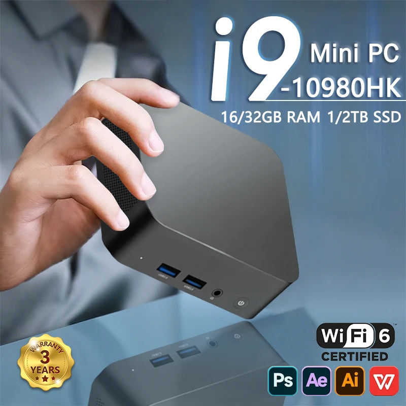 Neuer tragbarer i9 Mini-Computer Windows 11 i9 10980HK 16GB 1TB Gaming- und Bürocomputer Dual-Band-WLAN 6-Kern Mini-Desktop-Computer
