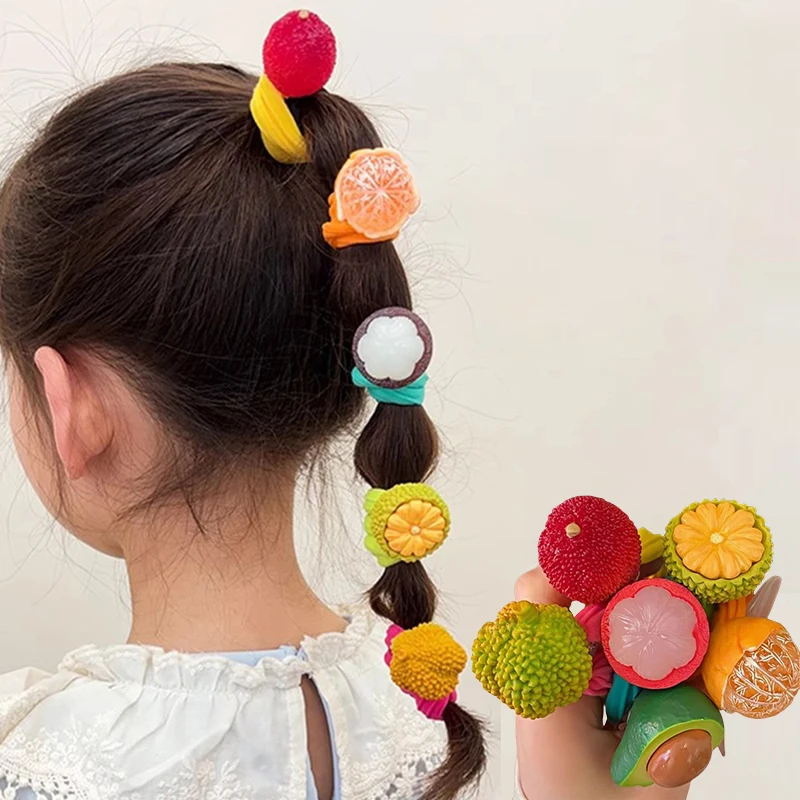 Obst Elastizität Pferdeschwanz Haargummi Gummi Scrunchies Stirnband Niedliche Kinder Lustige Gummiband Stoff Haarschmuck Frauen Mädchen Image