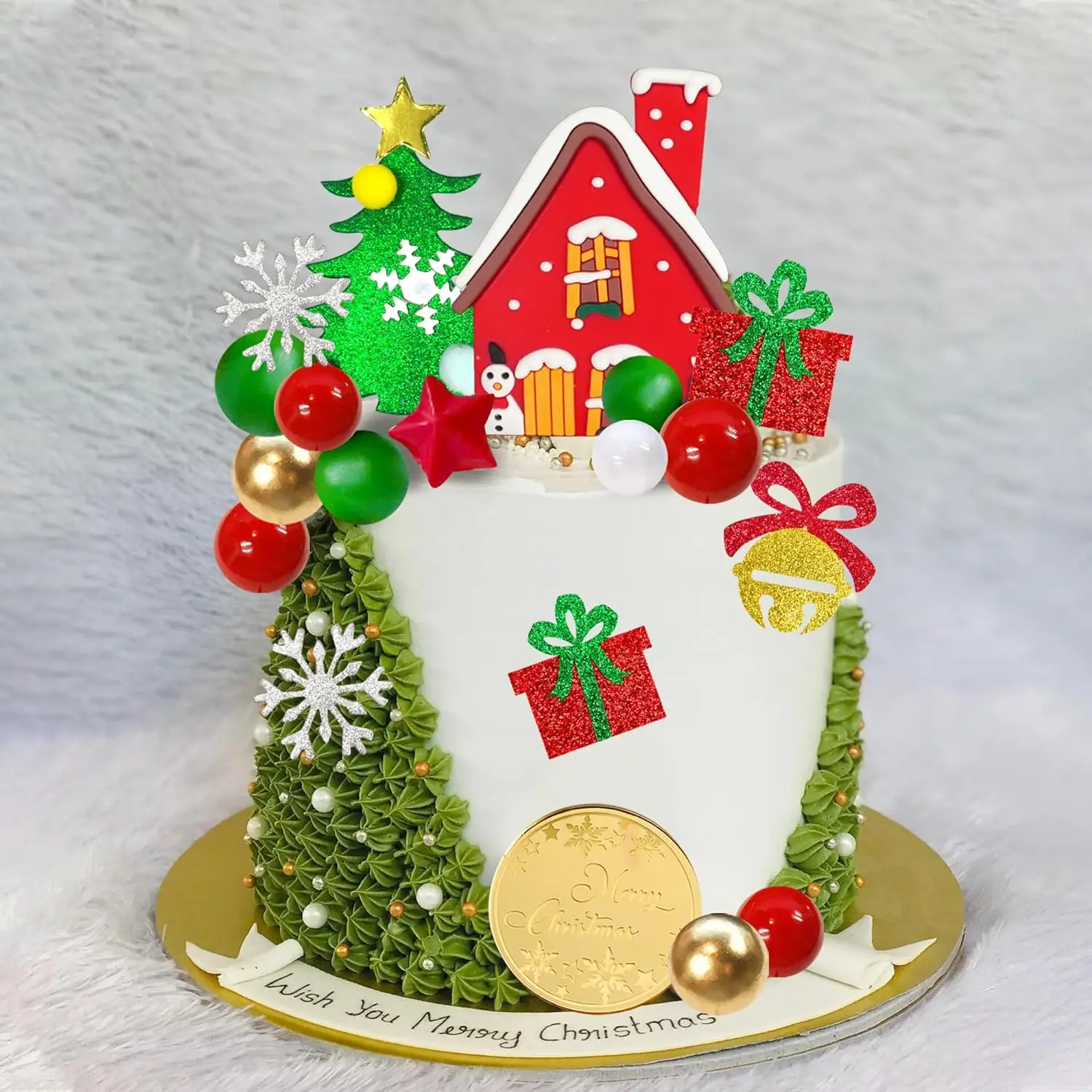 Weihnachten Kuchen Topper Frohe Weihnachten Kuchen Dekoration mit Bunten Perle Ball Kuchen Picks für DIY Kuchen Einsatz Dekorationen Image