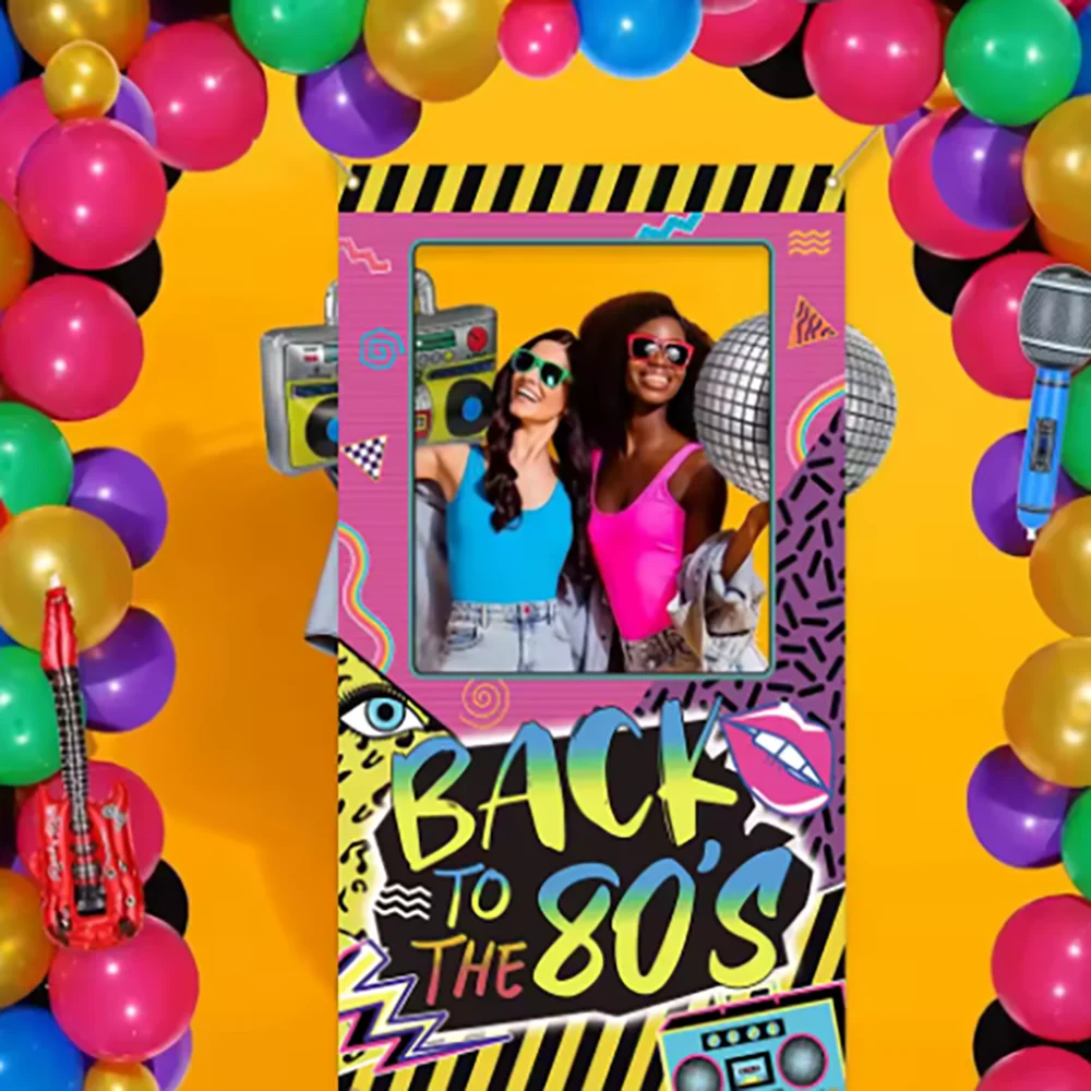 80er Jahre Musik Festival Party Fotorahmen Requisiten Hip Disco Rock Recorder Schießen Hintergrund Geburtstag Dekorationen Lieferungen Banner Image