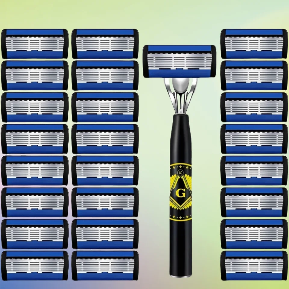 6-lagiger Rasierkopf, manueller Rasierer, Edelstahl, klassischer Rasierer mit doppelter Kante, Sicherheit, Vintage-Rasierer, Bart, Schnurrbart, manuell Image